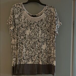 Simply Vera Vera Wang Floral Print Blouse - Gray and White